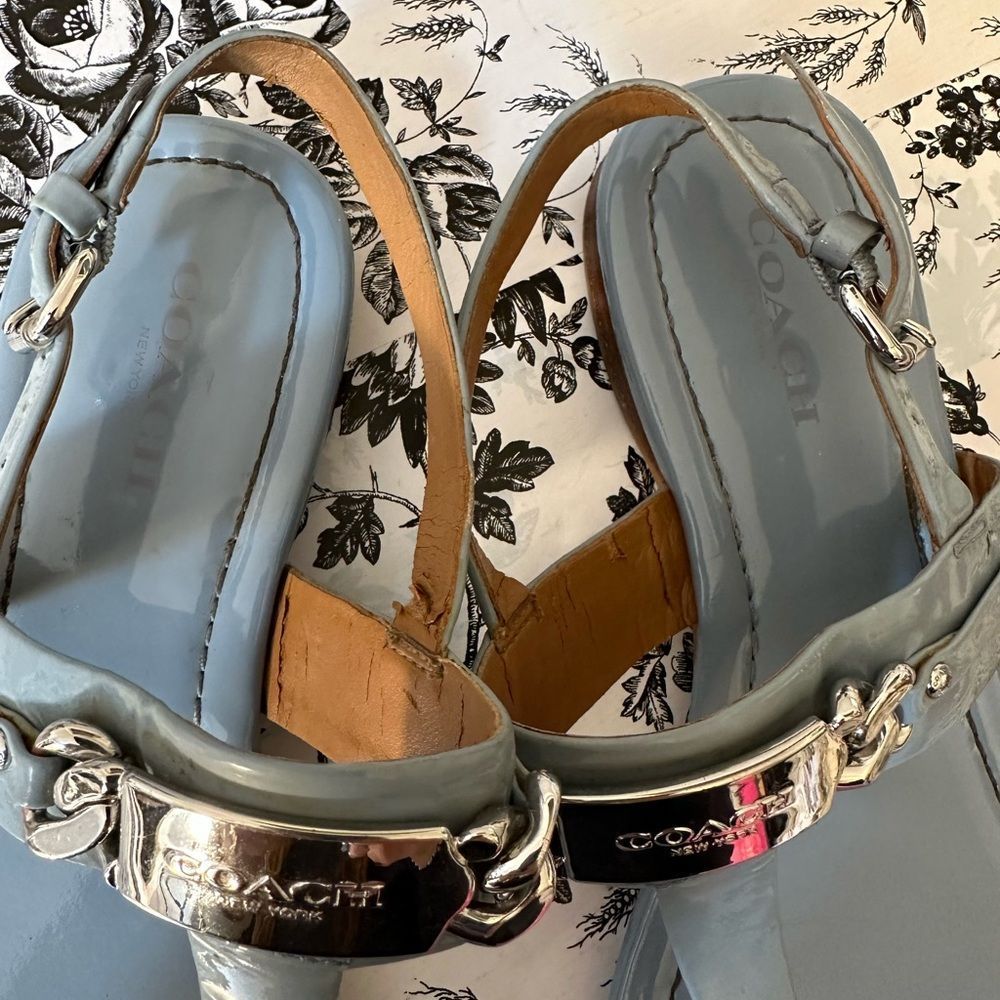 Coach Catherine Light Blue/Gray T-Strap Sandals with Silver Hardware - Picture 7 of 10